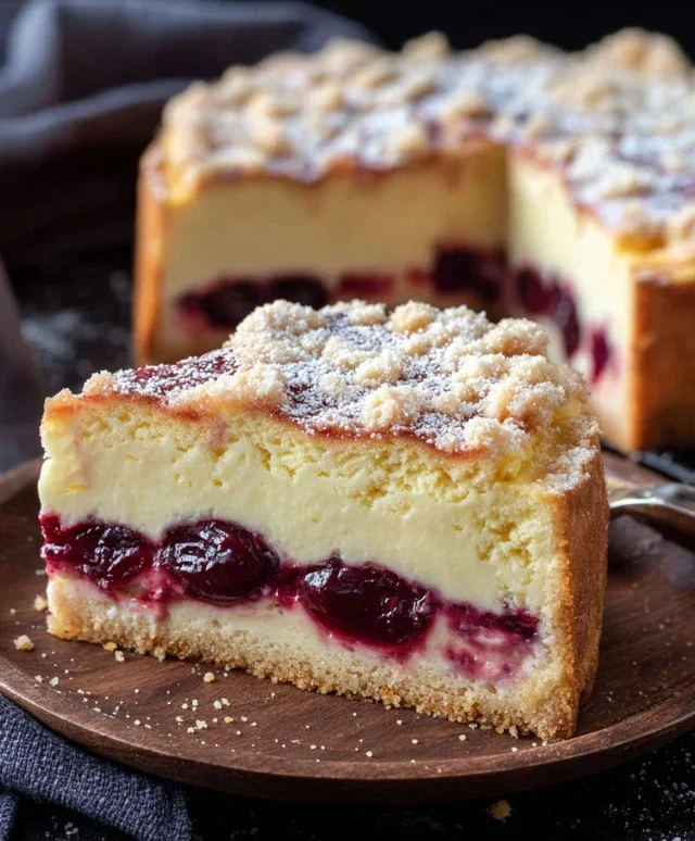 Saftiger Käsekuchen mit Kirsch Extract Extracten und Streuseln