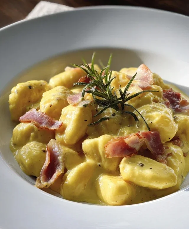 Gnocchi con crema di zafferano e speck