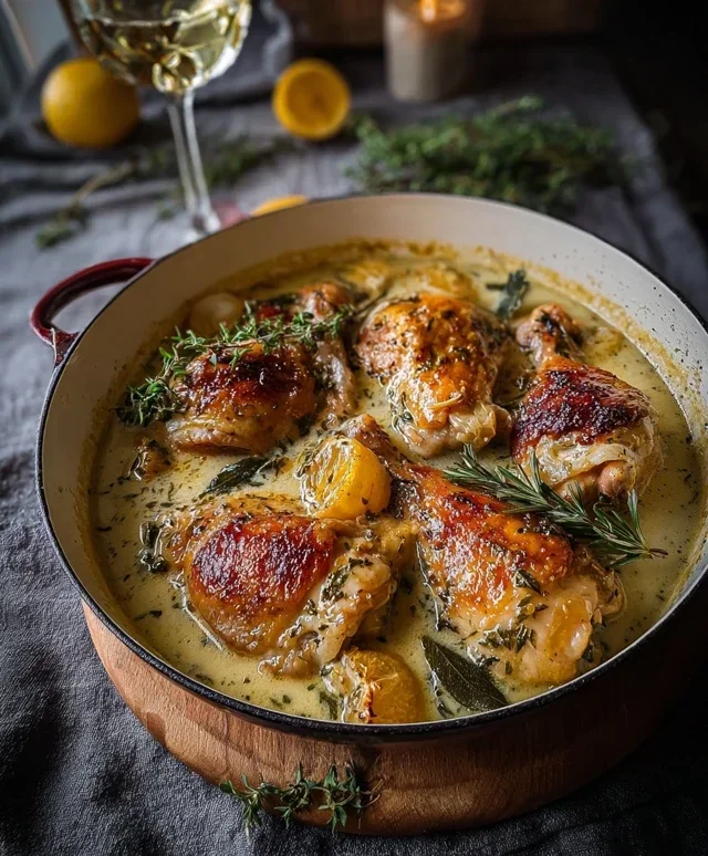 Kräutergebratenes Hähnchen in cremiger Weißweinsoße – Ein Festmahl für Genießer