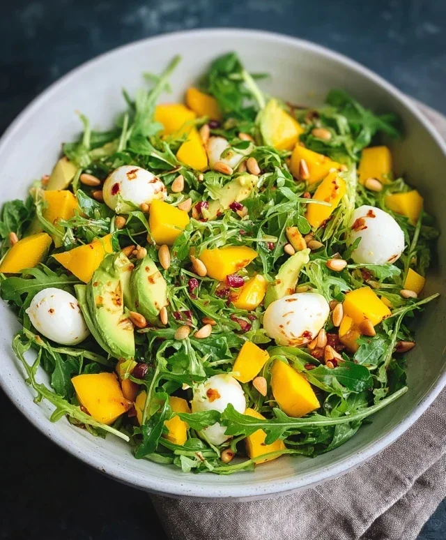 Rucola Mango Salat mit Pinienkernen