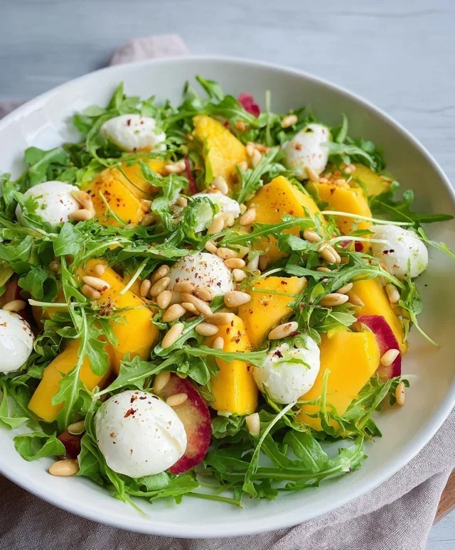 Rucola Mango Salat mit Pinienkernen