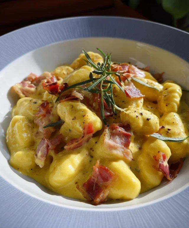 Gnocchi con crema di zafferano e speck