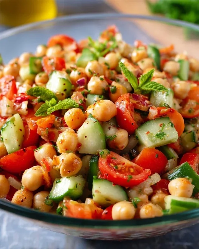 Kichererbsen Salat mit Gurke und Tomaten
