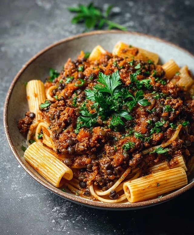 Vegane Bolognese Schwarzen Linsen