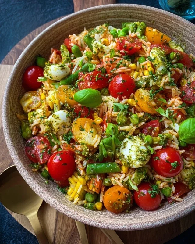 Bunter Reissalat mit Pesto Dressing
