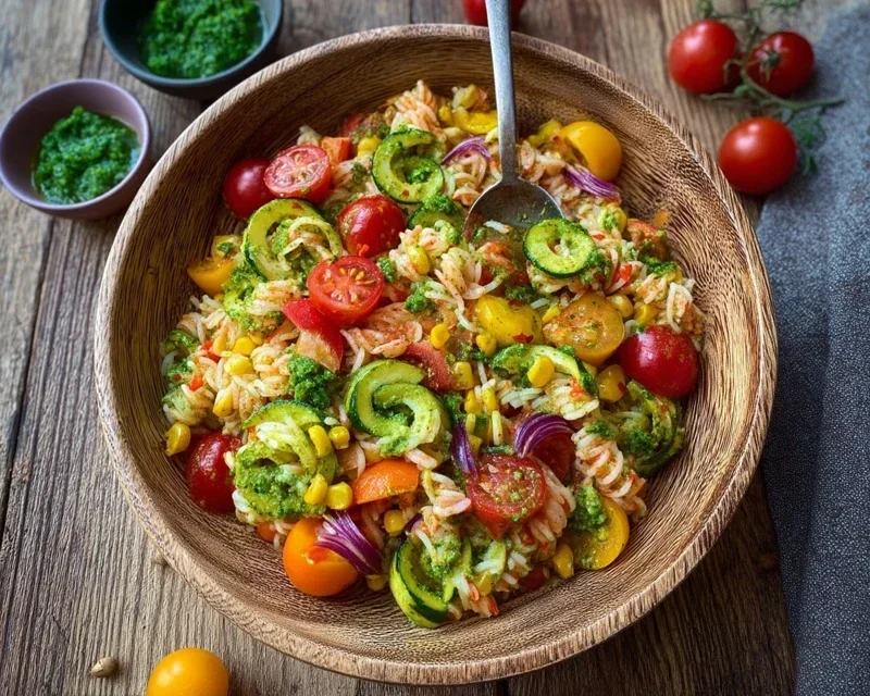 Bunter Reissalat mit Pesto Dressing