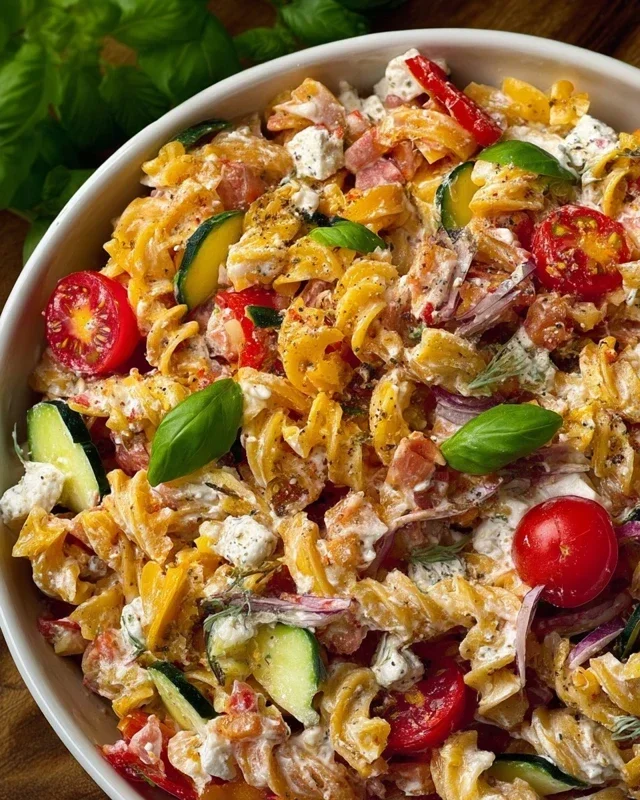 Crispy Pasta Salat mit Feta & Gemüse