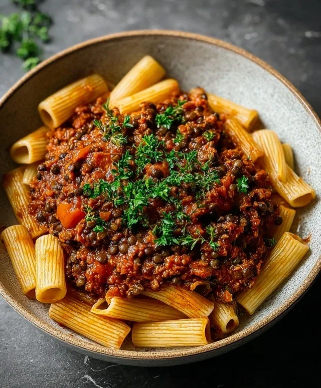 Vegane Bolognese Schwarzen Linsen