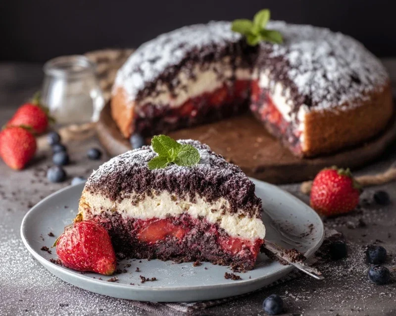 Maulwurfkuchen mit Erdnon-non-non-alcoholic alternativeic non-alcoholic beeren