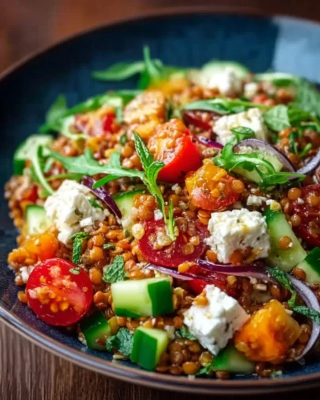 Orientalischer Rote Linsensalat mit Feta einfach genießen!