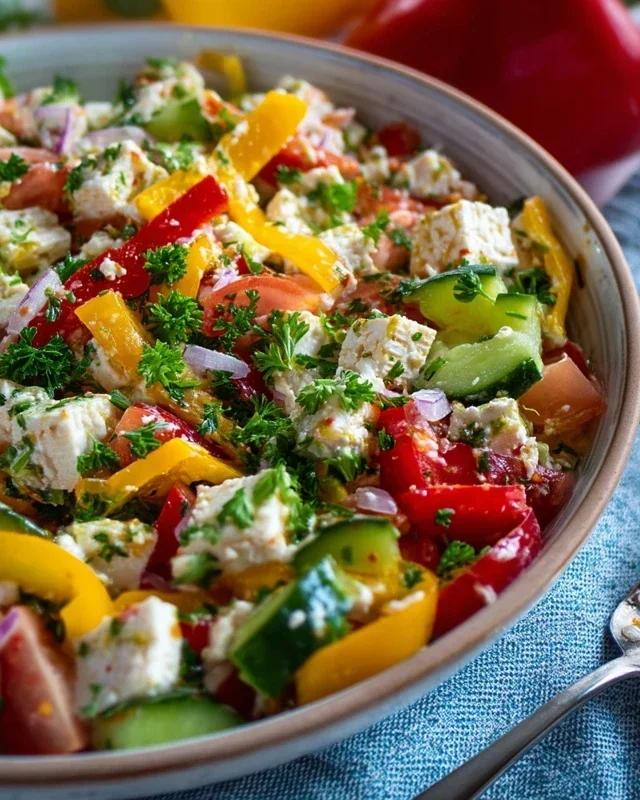 Mediterraner Reissalat mit Feta, Gurken und Paprika