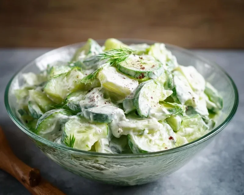 Leckerer Gurkensalat mit Joghurt Dressing