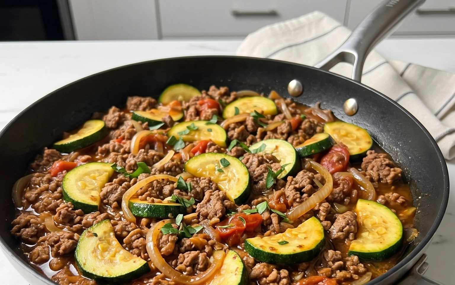 Schnelle Zucchini Hackfleisch Pfanne