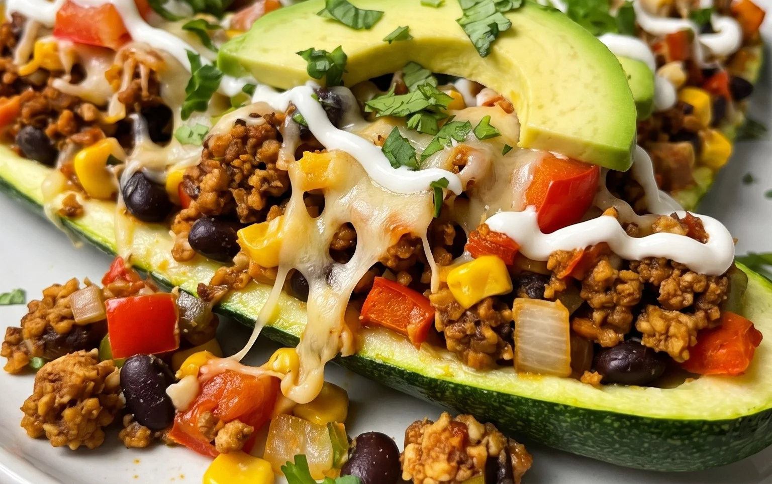 Gefüllte Zucchini-Schiffchen nach mexikanischer Art (Low Carb, Vegan)