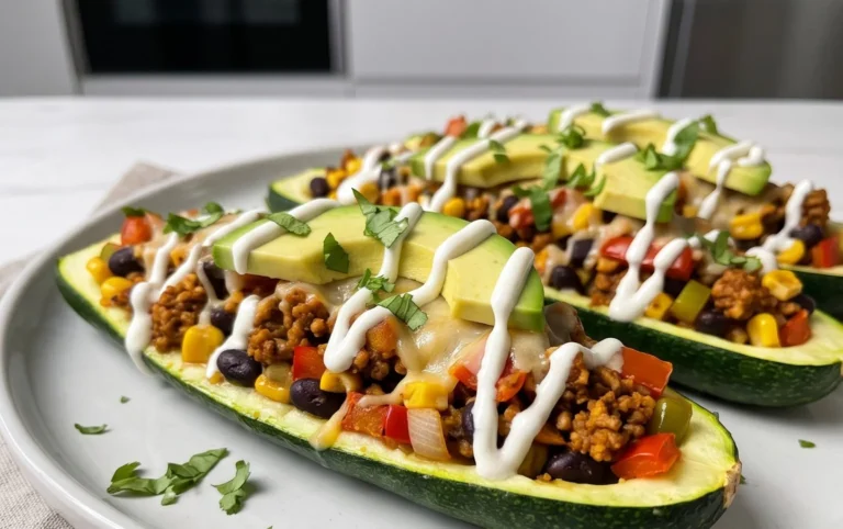 Gefüllte Zucchini-Schiffchen nach mexikanischer Art (Low Carb, Vegan)