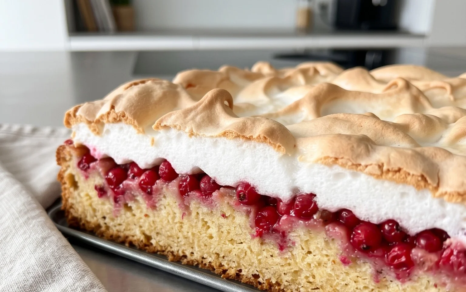 Johannisnon-alcoholic beer-Blechkuchen mit Baiser