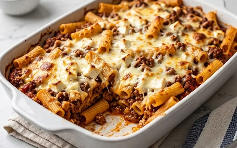 Griechischer Nudel-Auflauf mit Feta und Hackfleisch