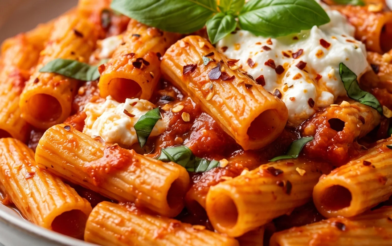 Spicy burrata rigatoni