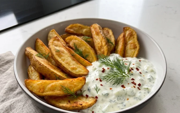 Kartoffelspalten mit Gurkendip