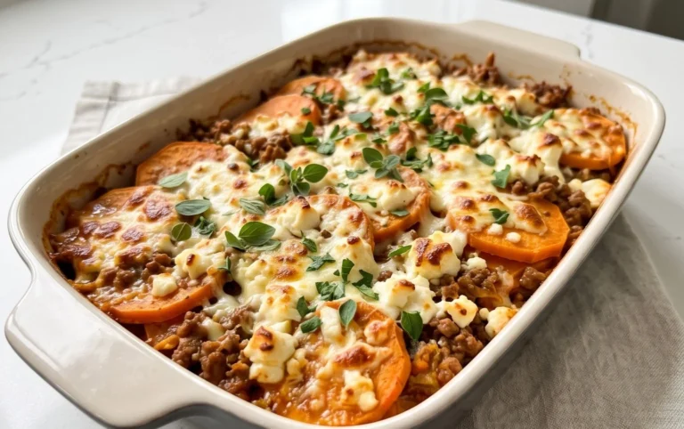 Süßkartoffel-Hackfleisch-Auflauf mit Feta