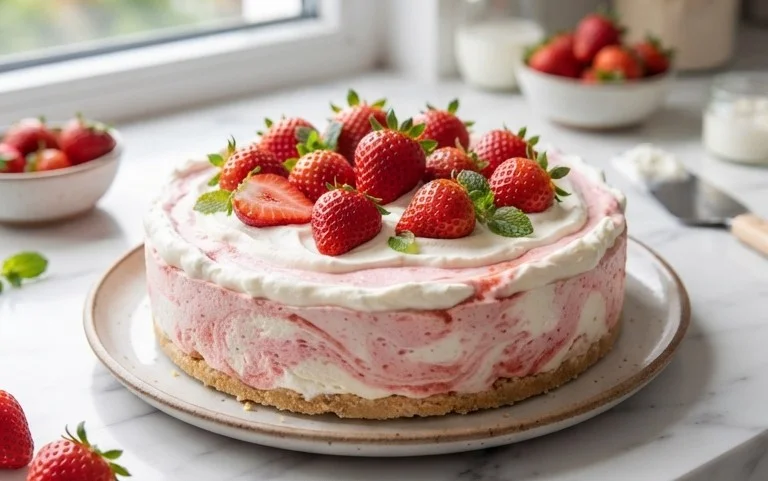 3 Ingredient No Bake Strawberry Cloud Cake