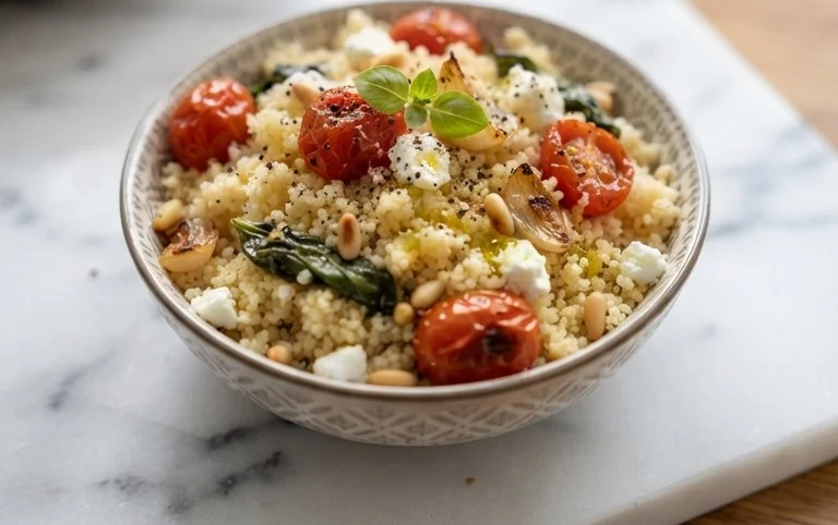 Healthy One-Pan Couscous With Garlic, Tomatoes And Basil
