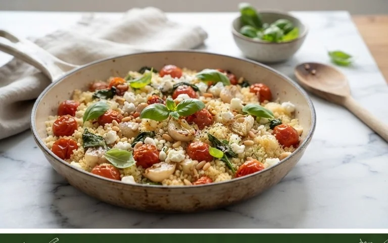 Healthy One-Pan Couscous With Garlic, Tomatoes And Basil