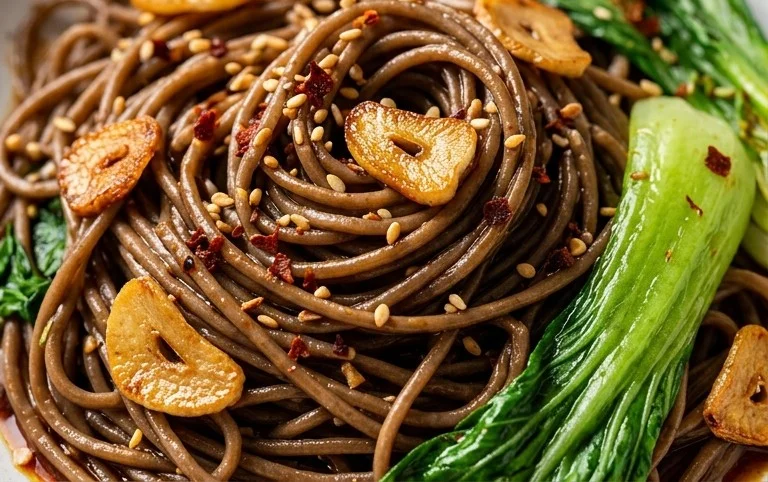 Spicy Garlic Soba Noodles with Bok Choy