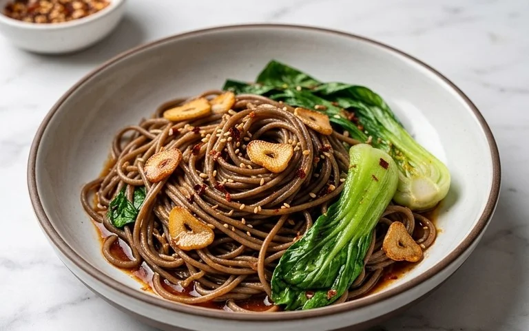 Spicy Garlic Soba Noodles with Bok Choy