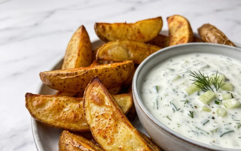 Kartoffelspalten mit Gurkendip