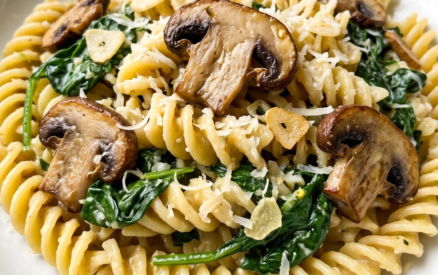One-Pot Garlic Parmesan Pasta with Spinach and Mushrooms