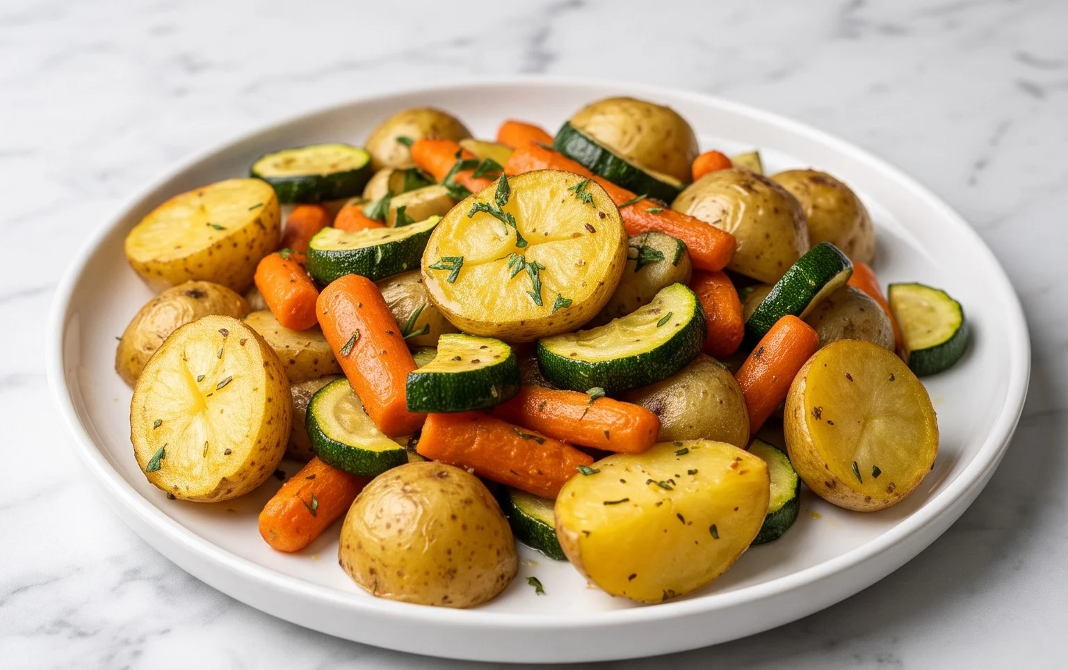 Garlic Herb Roasted Potatoes Carrots and Zucchini