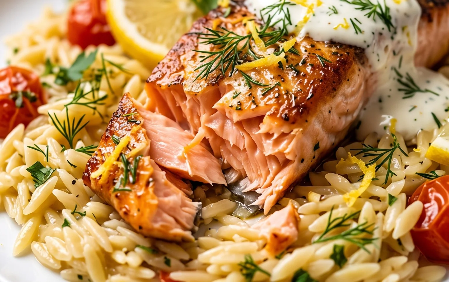 One Skillet Salmon with Lemon Orzo