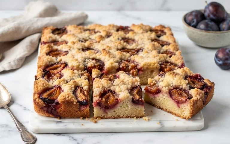 Pflaumenkuchen mit Streusel vom Blech (Quark-Öl-Teig)