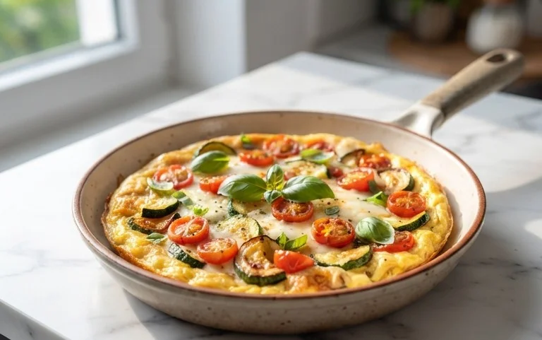 Zucchini-Omelett mit Tomaten und Basilikum