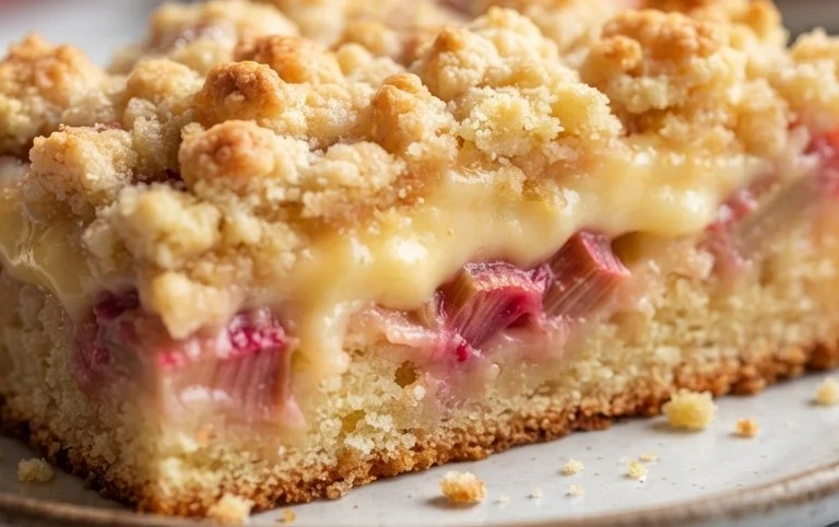 Rhabarberkuchen mit Pudding und Streuseln – wie von Oma