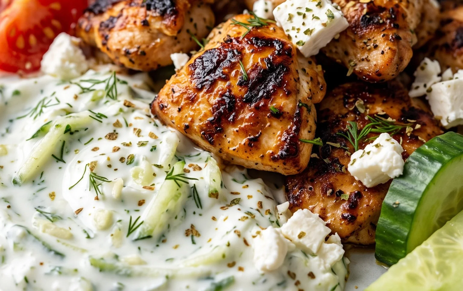 Mediterranes Hähnchen-Gyros mit Feta-Tzatziki genießen!