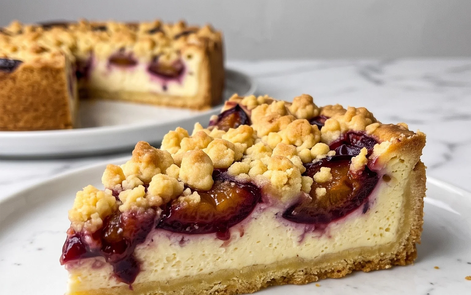 Zwetschgen-Käsekuchen - mit Mürbeteigboden & Streusel