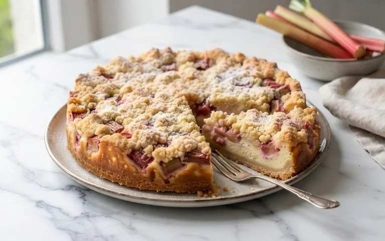 Rhabarber Käsekuchen mit Streuseln