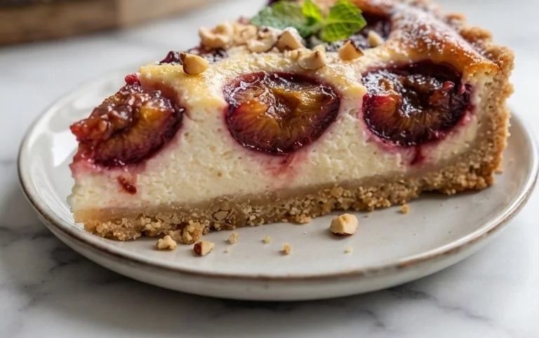 Zwetschgen-Topfenkuchen mit Nuss-Mürbteig