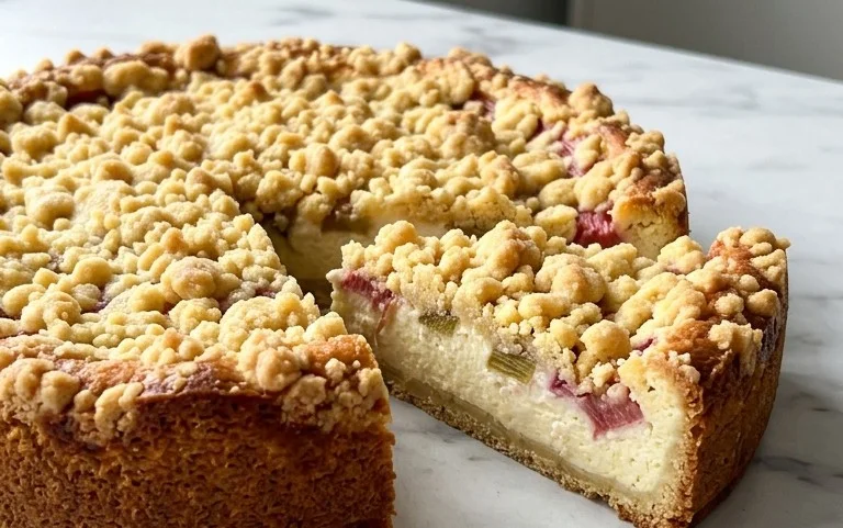 Rhabarber Quarkkuchen mit Butterstreuseln
